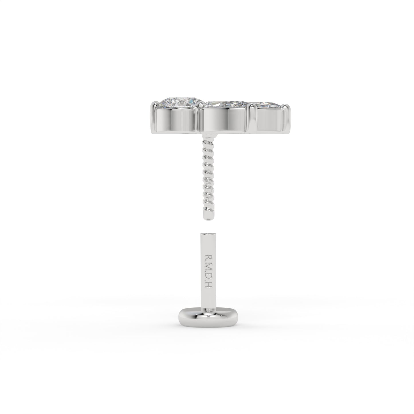 Piercing 3 épi marquise , OR BLANC 18K.