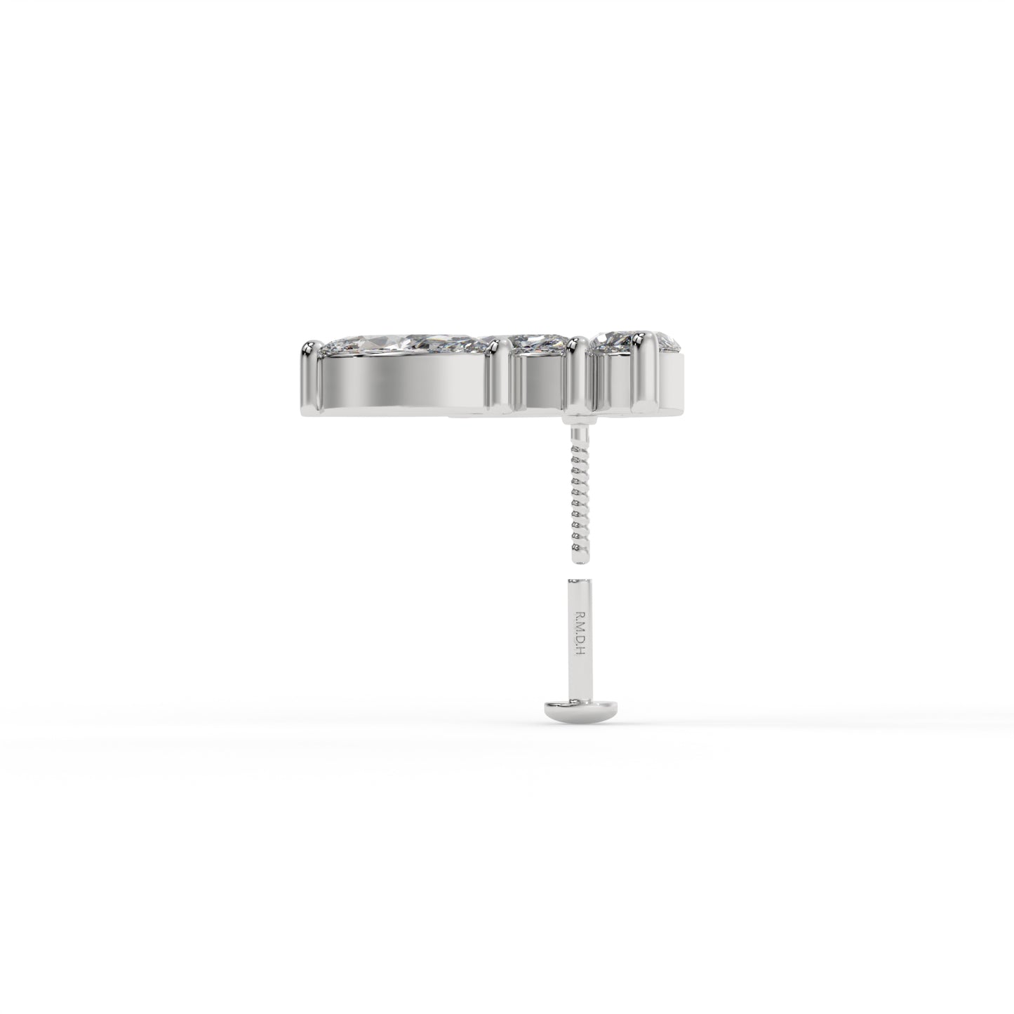 Piercing 3 marquise courbé,OR BLANC 18K.