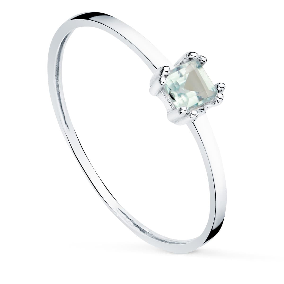 Bague solitaire aigue-marine naturel , Or blanc 18k