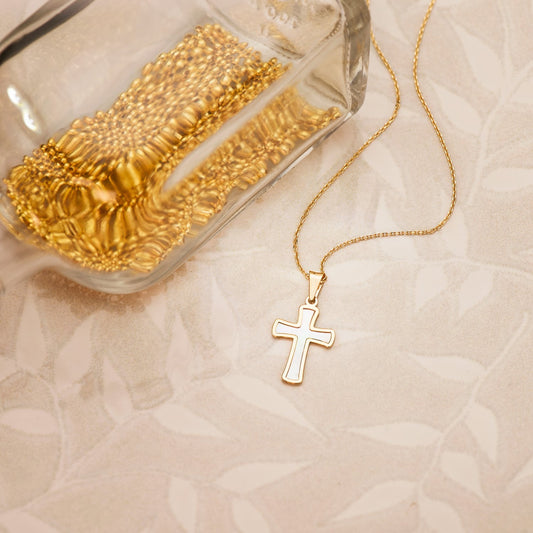 Pendentif croix nacre, Or 18k