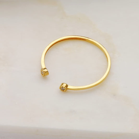 Bague ouverte serti 2 diamants , Or 18k