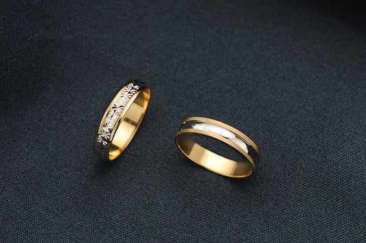 Alliance brillant & bordures rayés , Or bicolore 18K - PARADOXE