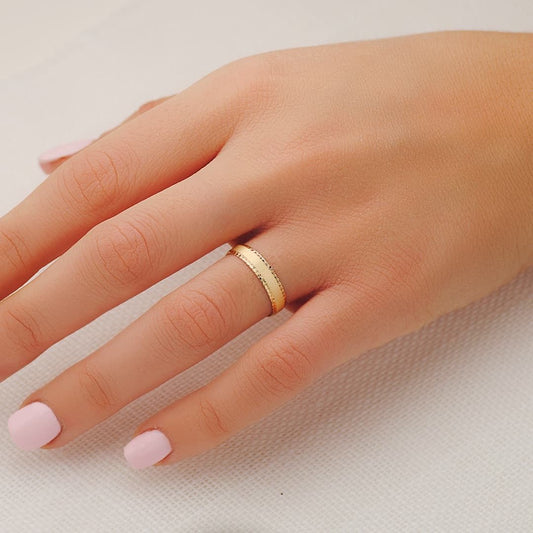 Alliance Mat & Bordures diamantée , Or 9K . - PARADOXE