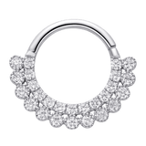 Piercing hélix anneau clicker 2 rangs de zirconium en or blanc 18 carats