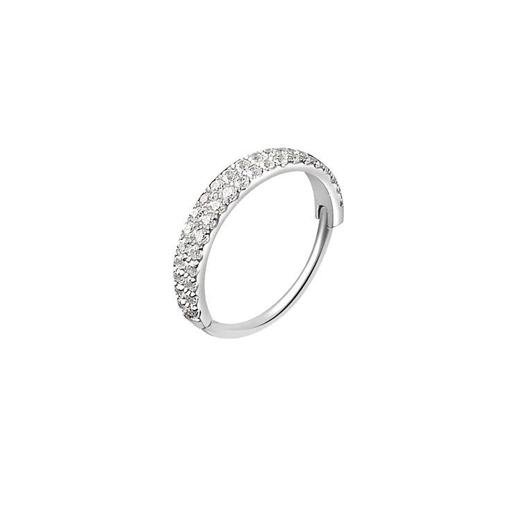 Anneau cliquer double rang zirconium , OR blanc 18K - PARADOXE
