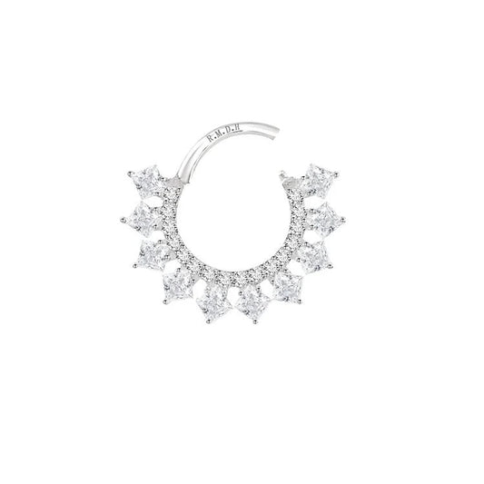Anneau cliquer double rangée épi zirconium , Or blanc 18K - PARADOXE