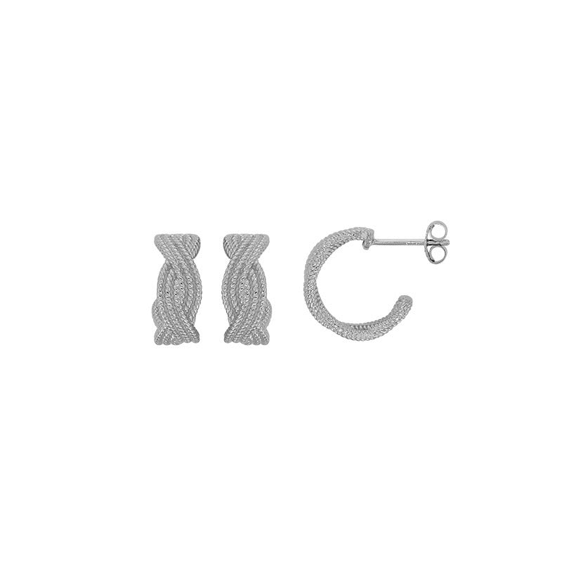 Boucles d'oreille Demi - créoles forme tressée et perlée, Argent 925 Rhodié - PARADOXE