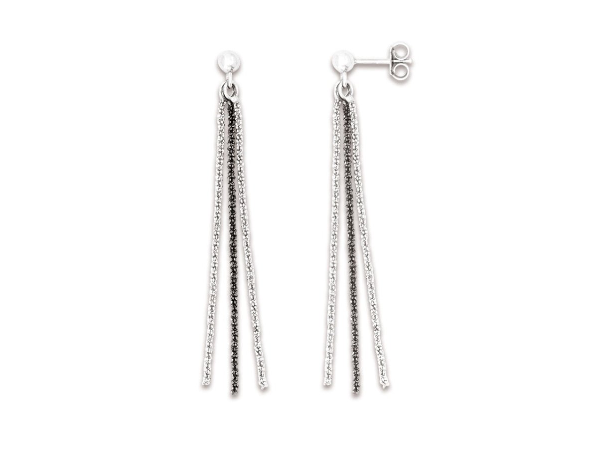 Boucles d'oreilles 3 rangs de chaîne , Argent 925 Rhodié - PARADOXE
