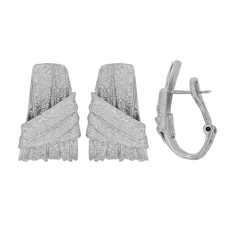 Boucles d'oreilles aspect froissé et diamanté , Argent 925 Rhodié - PARADOXE