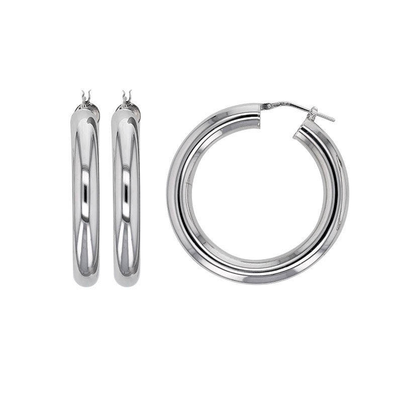 Boucles d'oreilles créoles fil épais , Argent 925 Rhodié - PARADOXE
