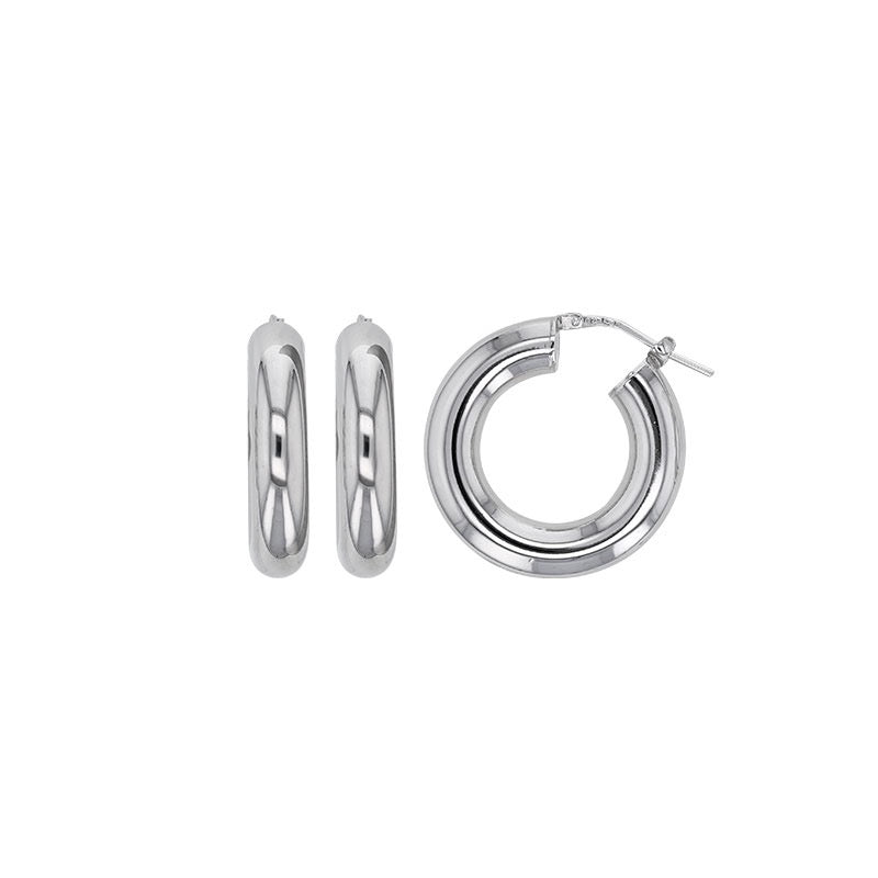 Boucles d'oreilles créoles fil épais , Argent 925 Rhodié - PARADOXE