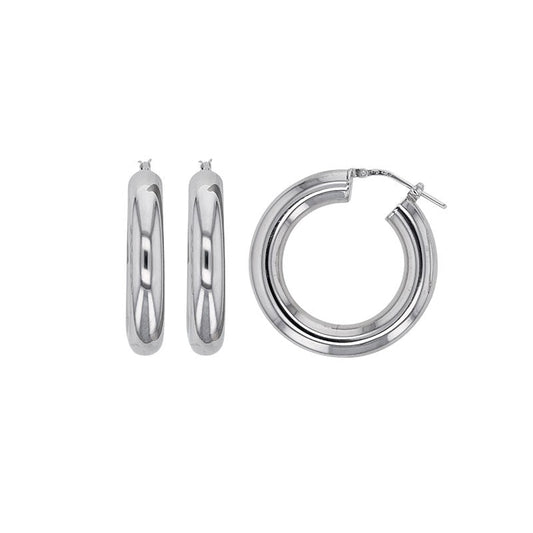 Boucles d'oreilles créoles fil épais , Argent 925 Rhodié - PARADOXE