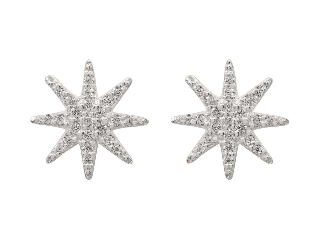 Boucles d'oreilles Etoile à 8 branches zirconium, Argent 925 - PARADOXE