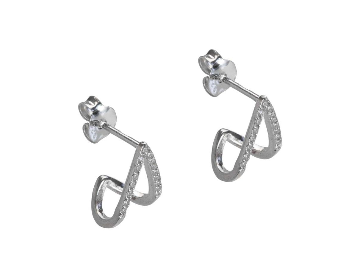Boucles d'oreilles incurvé avec zirconium, Argent 925 - PARADOXE
