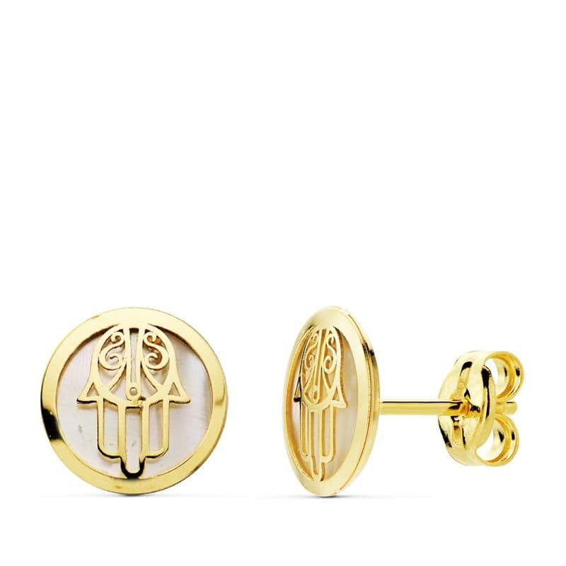 BOUCLES D'OREILLES MAIN DE FATMA NACRE , OR 18K - PARADOXE