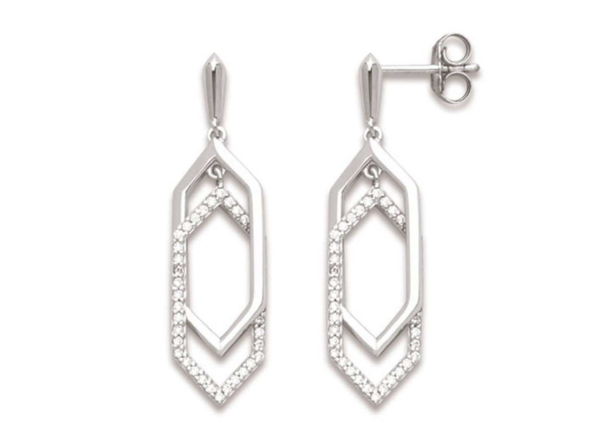 Boucles d'oreilles pendantes pointe, Argent 925 rhodié - PARADOXE