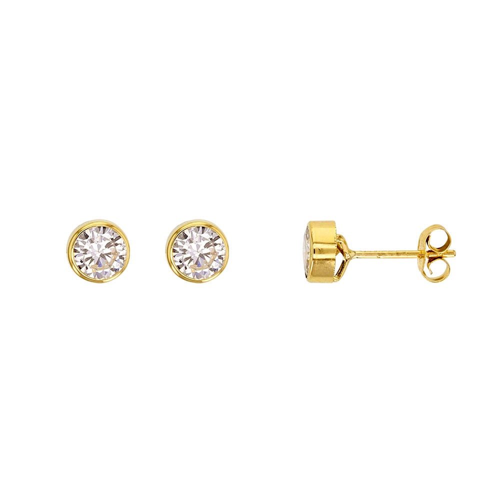 Boucles d'oreilles puces et zirconium serti clos , Or 9K - PARADOXE
