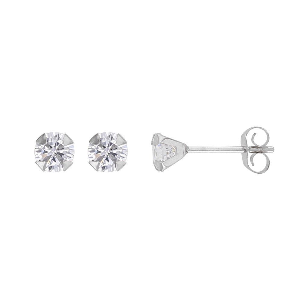 Boucles d'oreilles serti 4 griffes zirconium , Or blanc 9K - PARADOXE