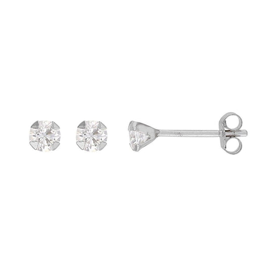 Boucles d'oreilles serti 4 griffes zirconium , Or blanc 9K - PARADOXE