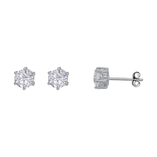 Boucles d'oreilles zirconium serti 6 griffes, Argent 925 Rhodié - PARADOXE