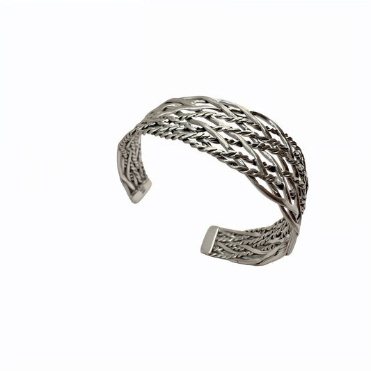 Bracelet 10 branche strié & plat , Argent 925 - PARADOXE