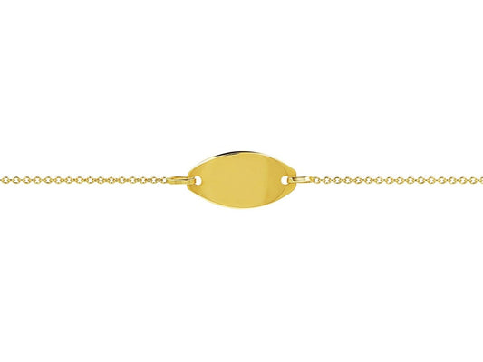 Bracelet Identité bébé maille Forçat ronde , plaque ovale, Or 18k - PARADOXE