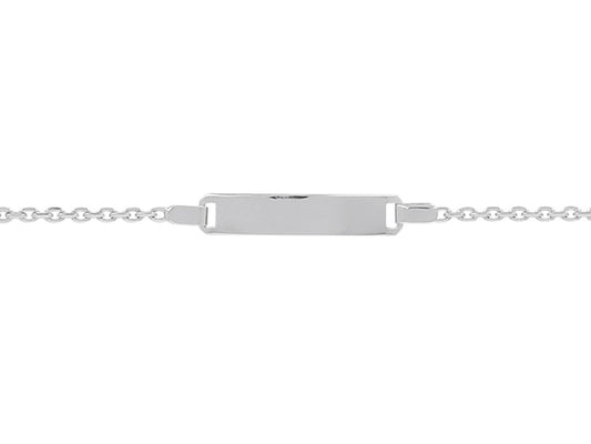 Bracelet Identité bébé maille Forçat ronde , Plaque rectangle , Or gris 18k - PARADOXE