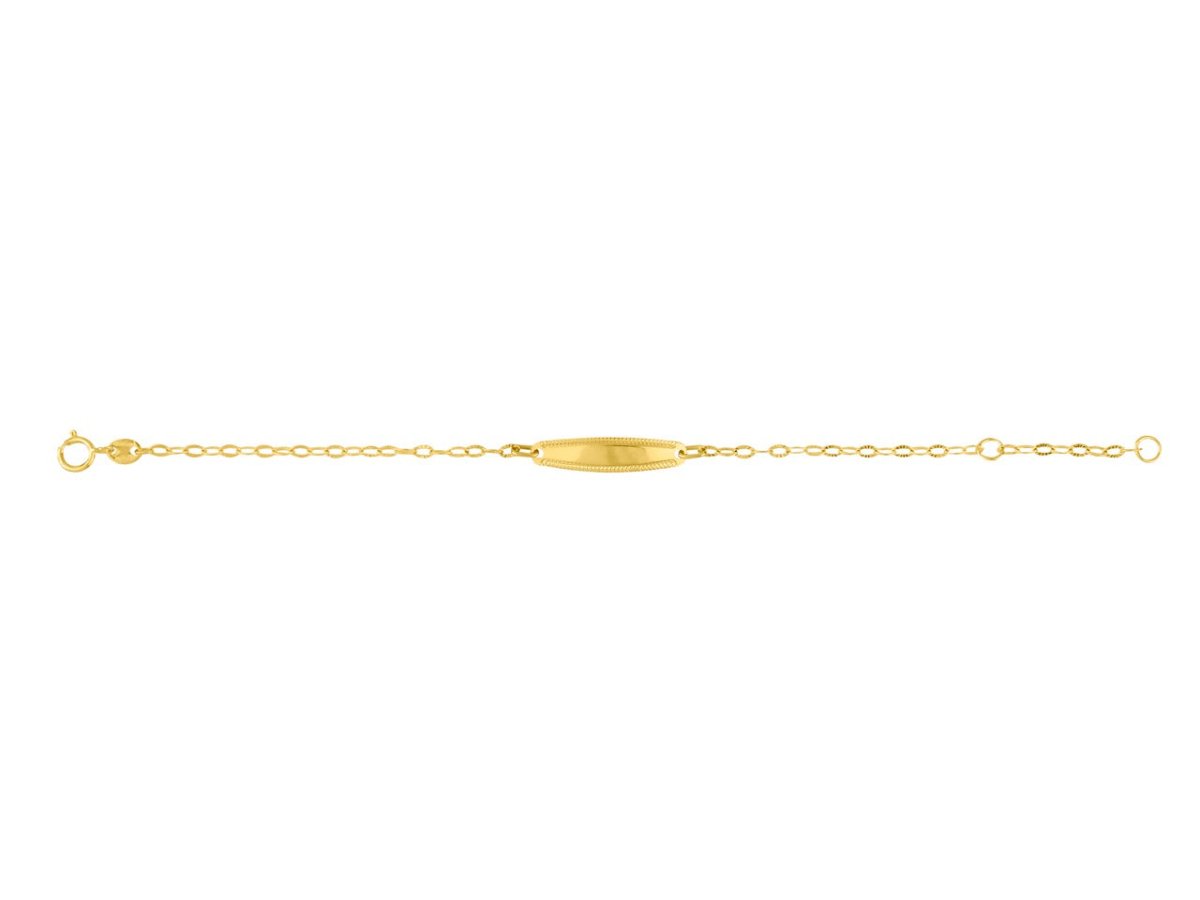 Bracelet Identité bébé, Plaque ovale et bords diamantés , Or 18k - PARADOXE