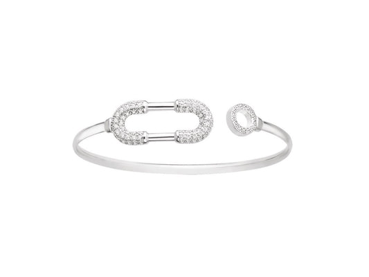Bracelet jonc ovale & cercle , Argent 925 Rhodié - PARADOXE