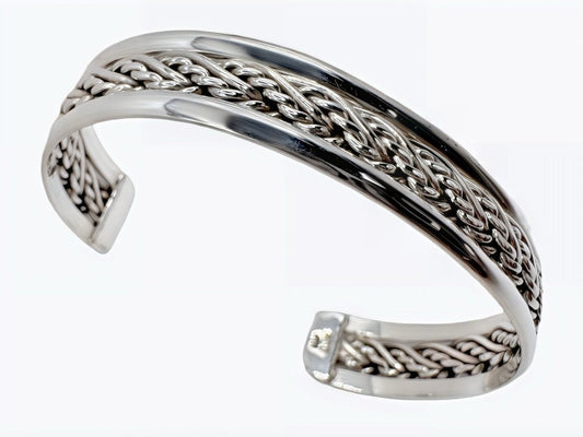 Bracelet tressé bordure plate , Argent 925 - PARADOXE