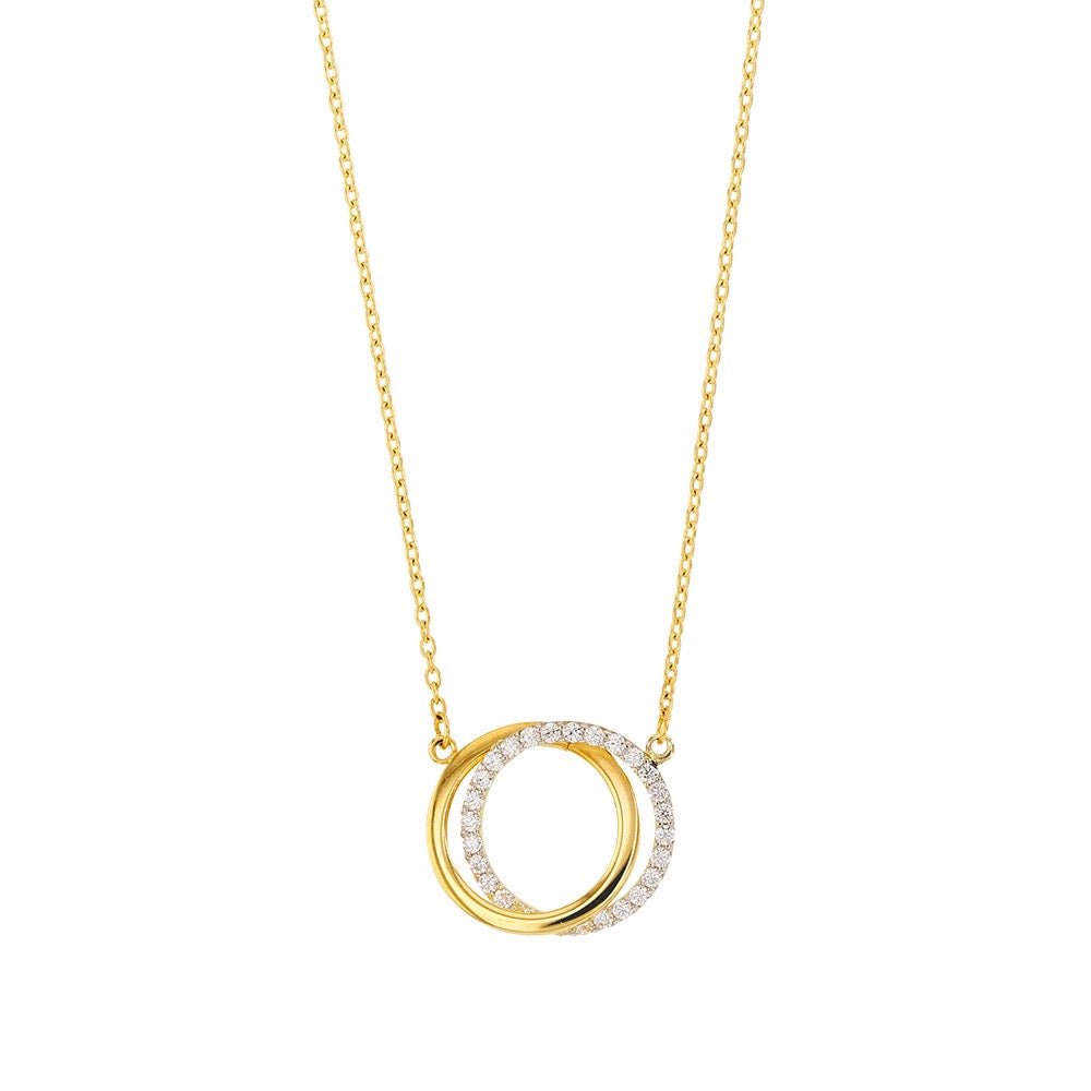 Chaine 2 cercles entrelacés lisse et serti zirconium , Or 9K - PARADOXE