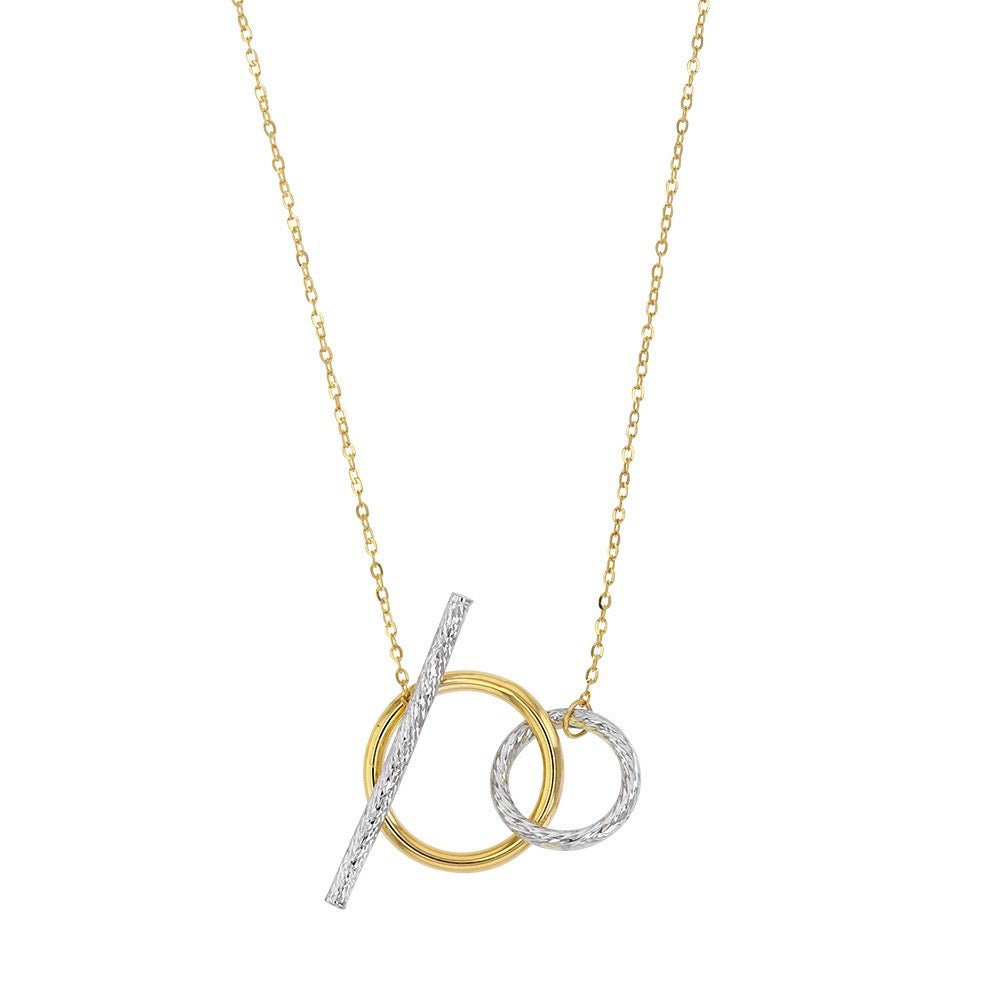 Chaine cercles entrelacés et barre aspect diamanté ,Or bicolore 9k - PARADOXE