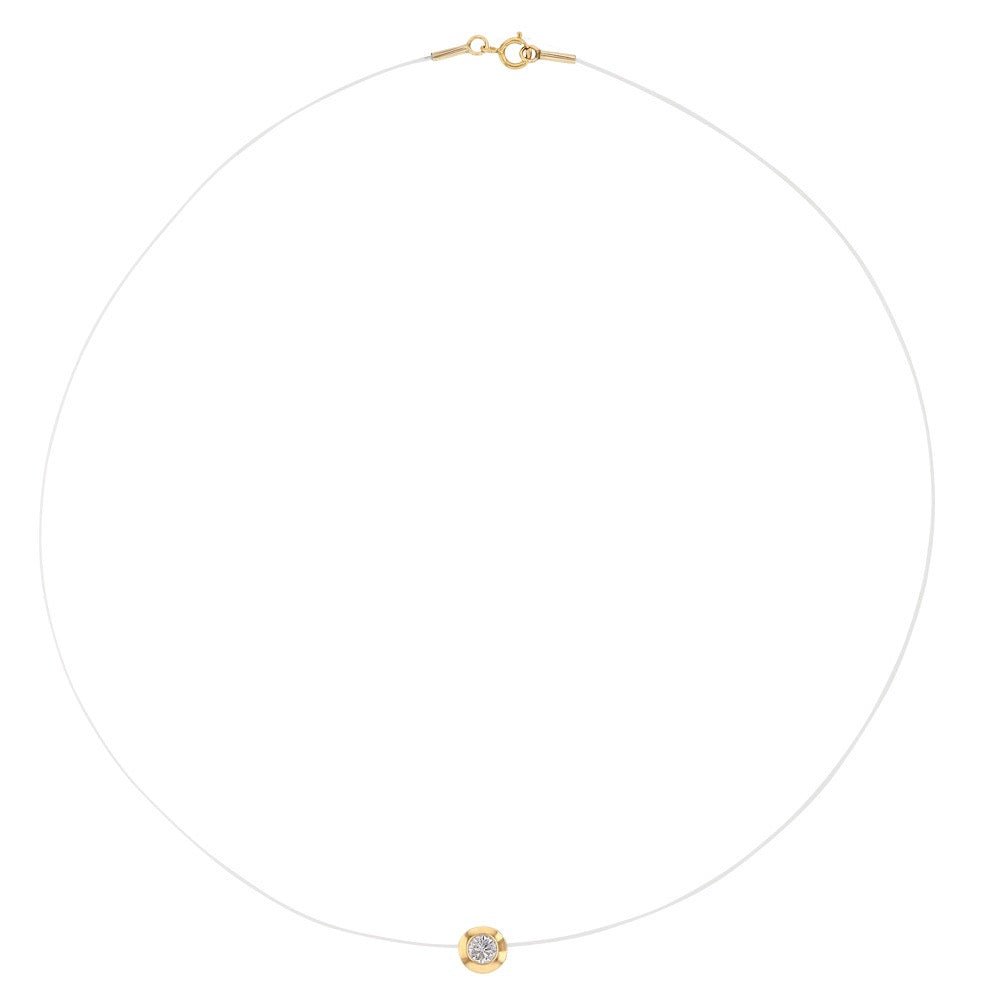 Chaine fil nylon orné d'un zirconium serti clos , Or 9K - PARADOXE
