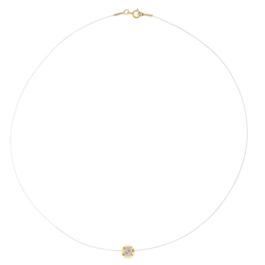 Chaine fil nylon orné d'un zirconium serti clos , Or 9K - PARADOXE
