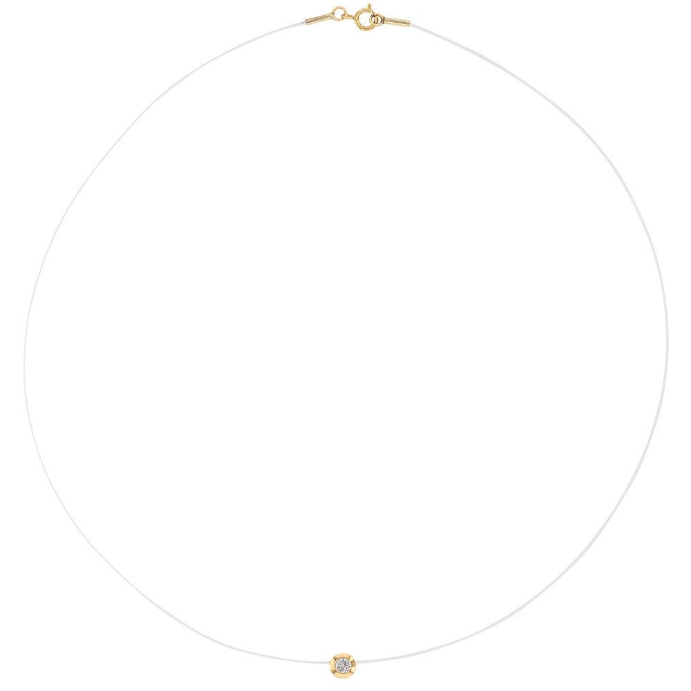Chaine fil nylon orné d'un zirconium serti clos , Or 9K - PARADOXE