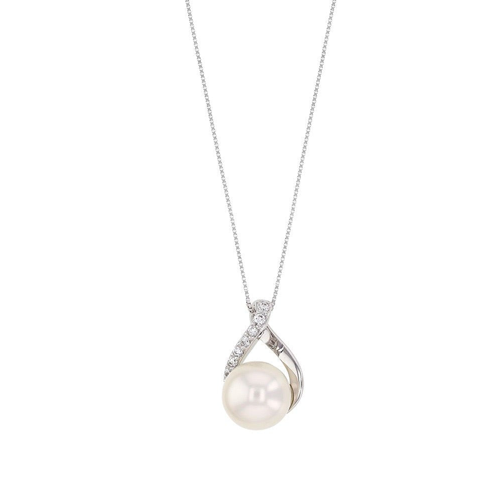 Chaine perle de culture armature empierrée, Or blanc 9K - PARADOXE