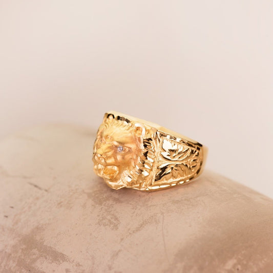 Chevalière lion zirconium blanc , Or 18K - PARADOXE