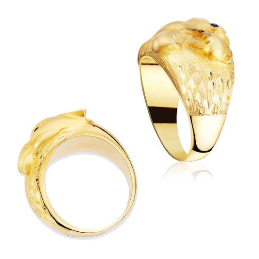 Chevalière puma yeux saphir , Or 18K - PARADOXE