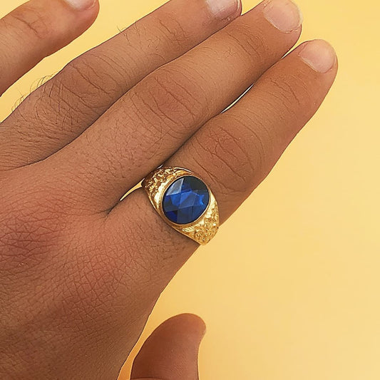 Chevalière ronde oxyde bleu ,Or 18K - PARADOXE