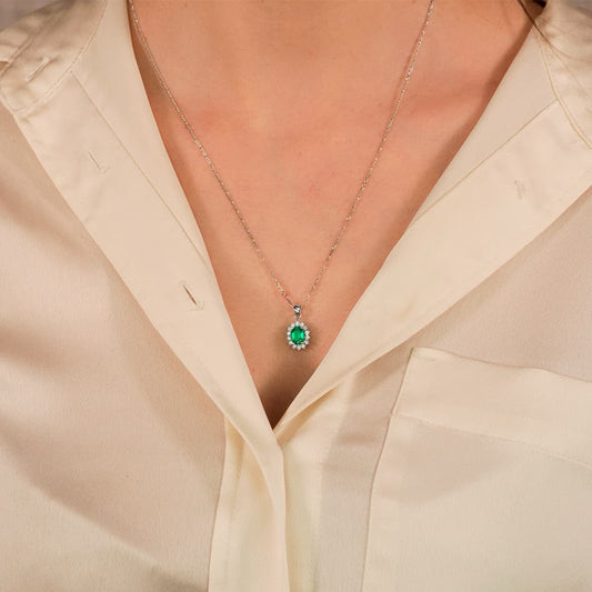 Pendentif émeraude & diamants , Or blanc 18K - PARADOXE