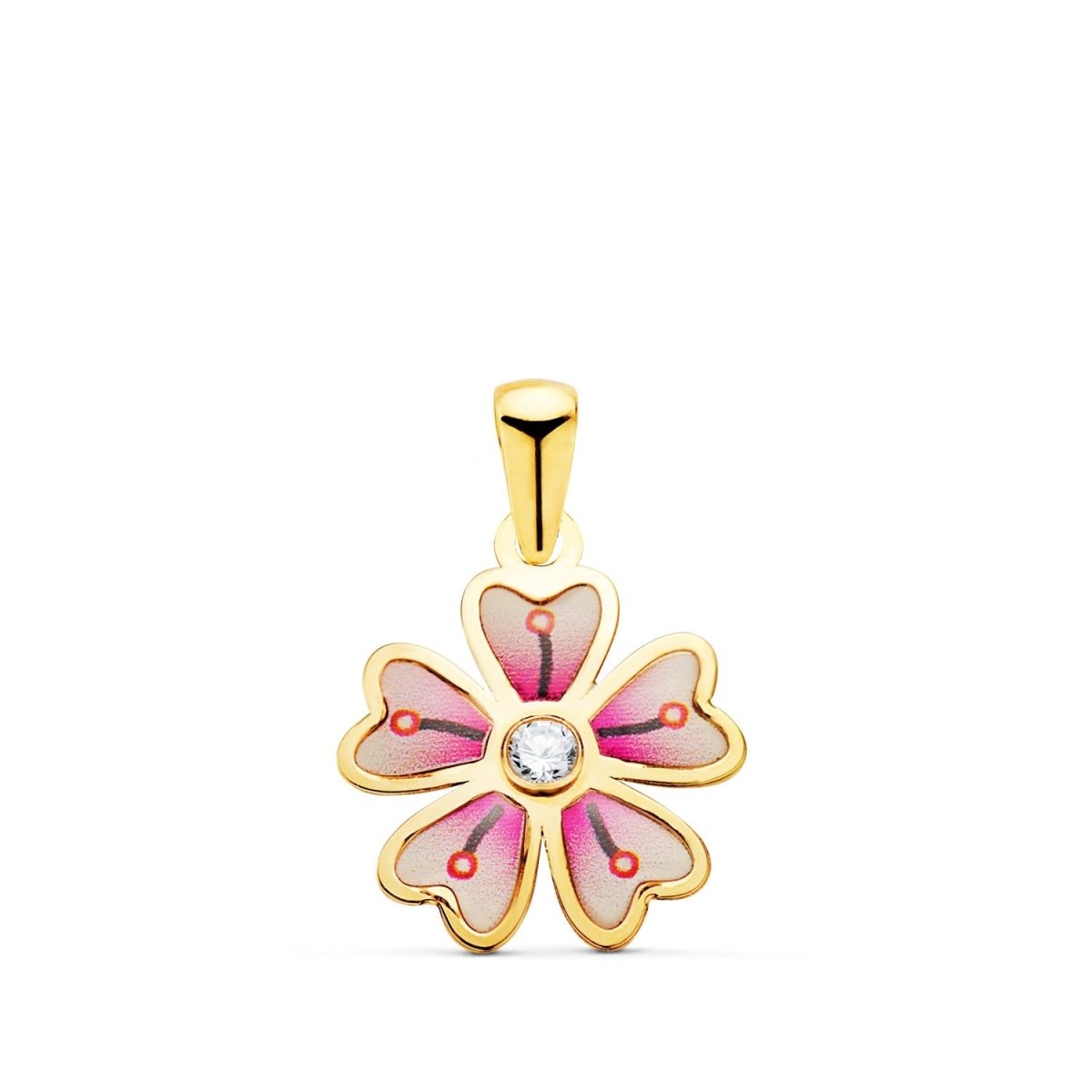 Pendentif fleur 5 pétales émail , Or 18k - PARADOXE