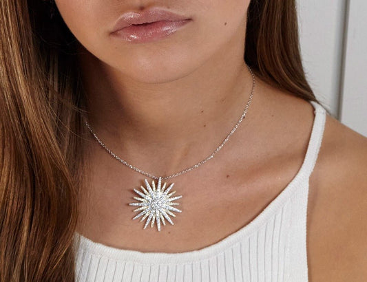 Pendentif grand soleil pavé d'oxydes, Argent 925 Rhodié et Doré - PARADOXE