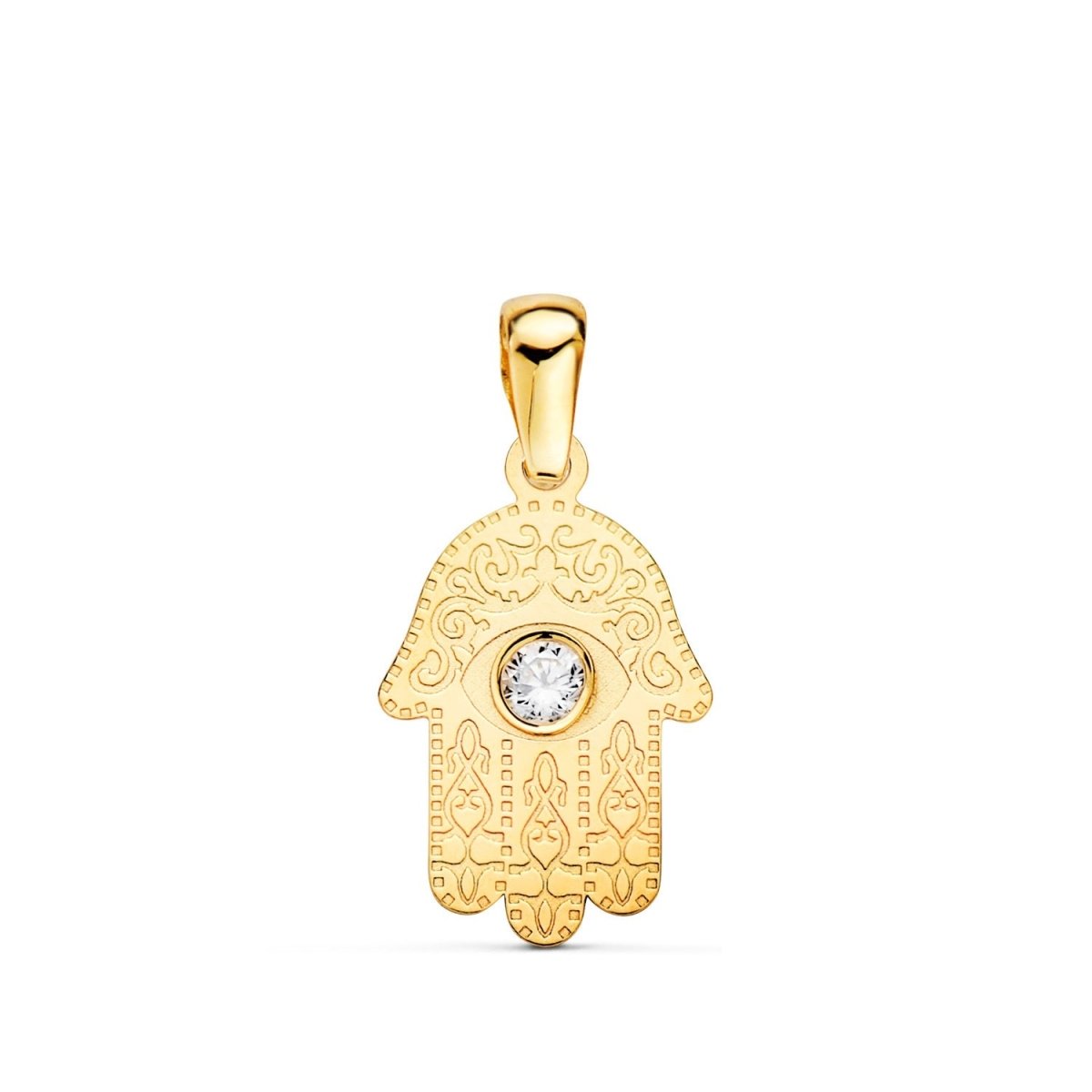 Pendentif main de fatma serti d'un zirconium , Or 18k - PARADOXE