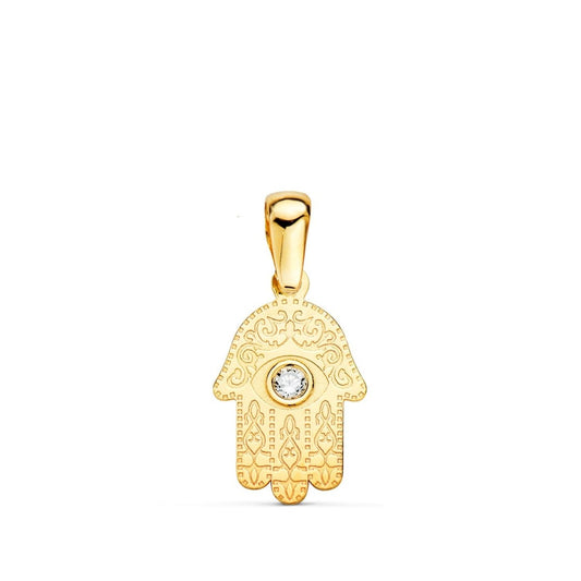 Pendentif main de fatma serti d'un zirconium , Or 18k - PARADOXE