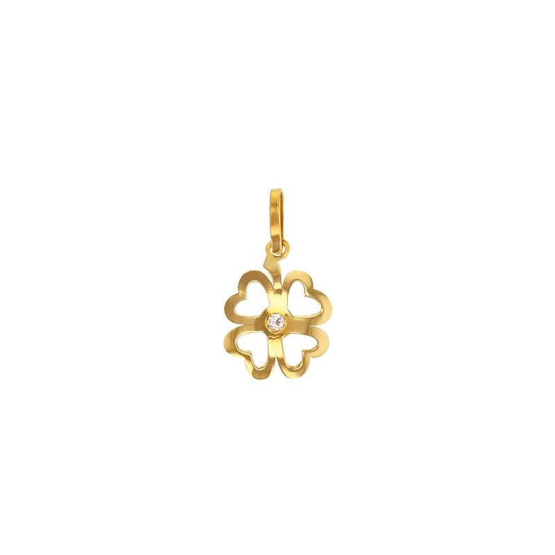 Pendentif trèfle ajouré 4 coeurs orné d'un zirconium, Or 18k - PARADOXE