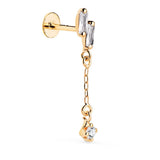Piercing oreille pendant 2 zirconium baguette en or jaune 18 carats