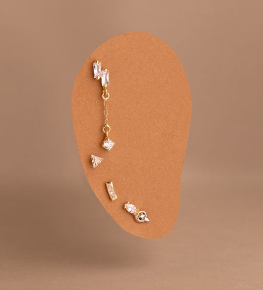 Piercing 2 zirconium baguette pendant , Or 18k - PARADOXE