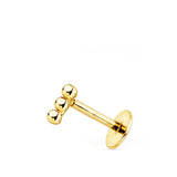 Piercing oreille 3 billes lisses en or jaune 18 carats
