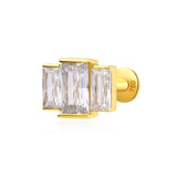 Piercing oreille 3 zirconium rectangle en or jaune 18 carats