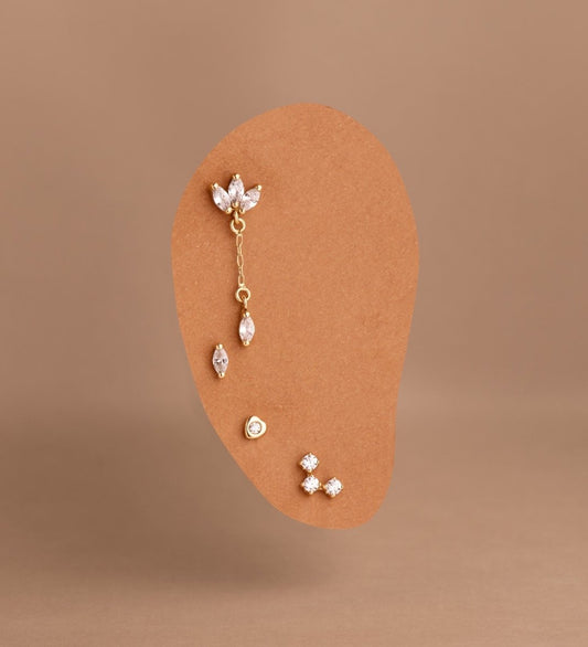 Piercing 3 zircon serti griffe épi pendant long , OR 18K. - PARADOXE